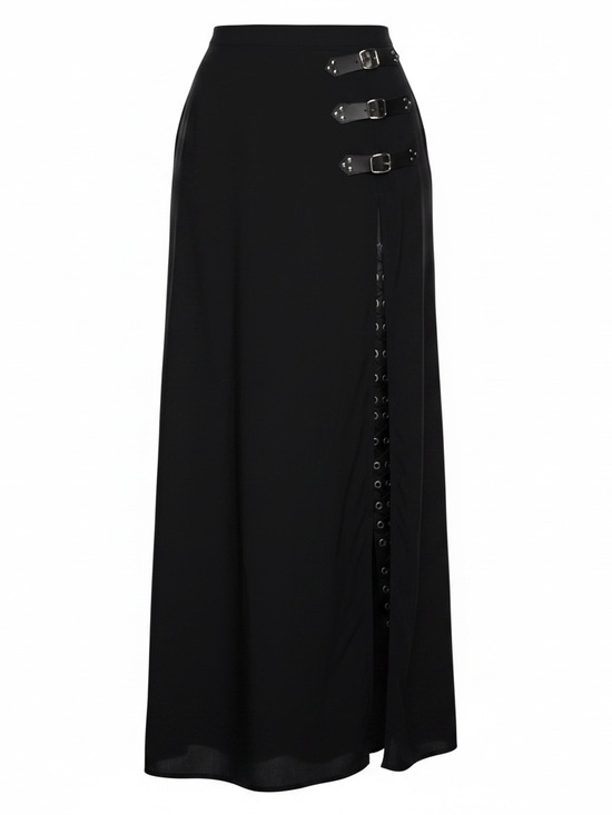 Dolls Kill Dresses & Skirts - Widow Black Maxi Skirt with Buckle and Lace-Up Detail